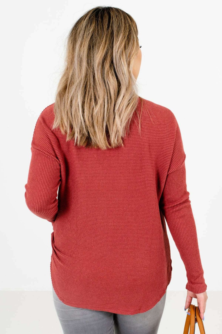 Sweaters * | Brand New Bella Ella Boutique Just My Type Brick Red Sweater