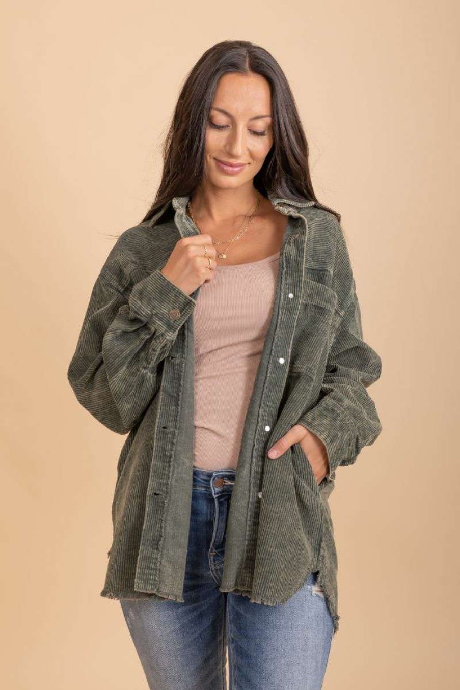 Jackets * | Cheapest La Miel Be Free Corduroy Button Up Jacket