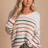 Sweaters * | Best Pirce Kay Fashion Strike A Pose Striped Long Sleeve Top Off White