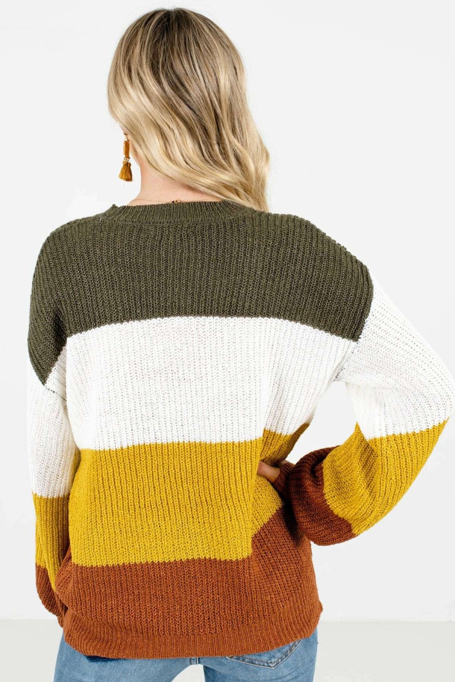 Sweaters * | New Bella Ella Boutique Natural Beauty Multi Striped Sweater Mustard