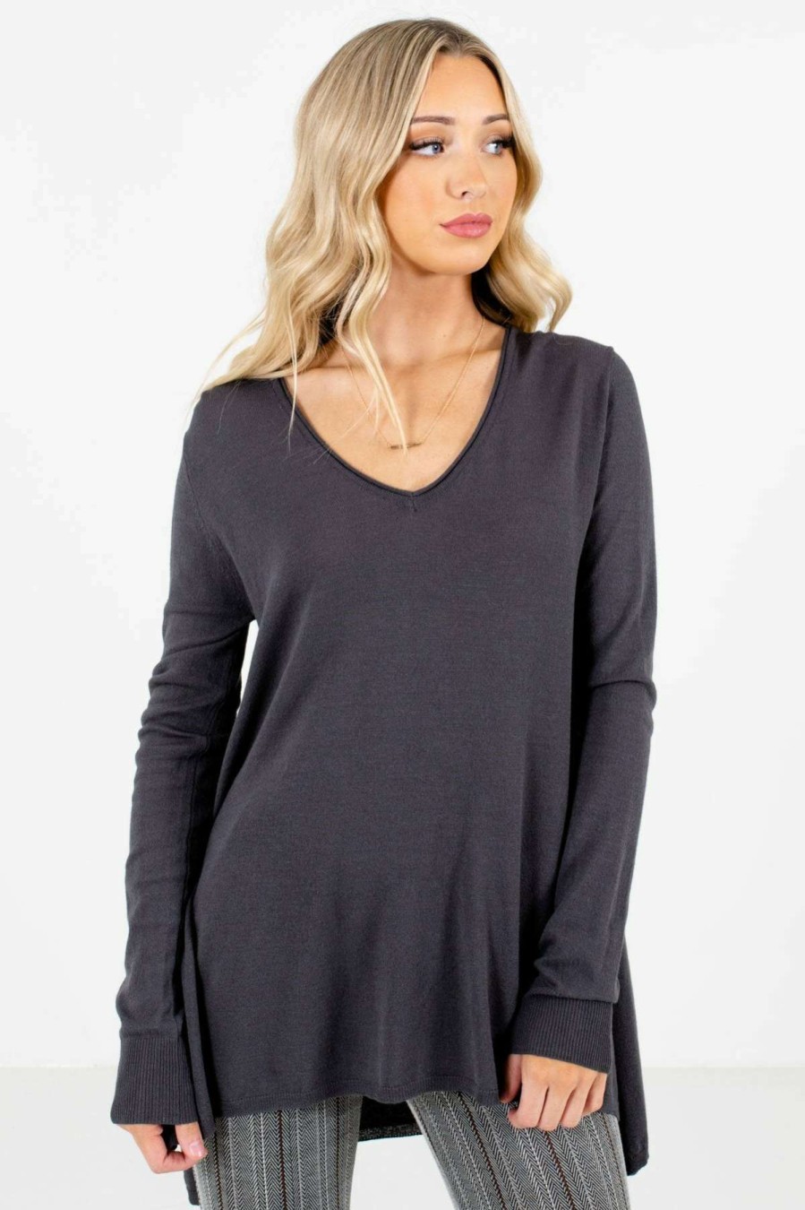 Sweaters * | Buy Bella Ella Boutique Enjoy The Moment Charcoal Gray Sweater