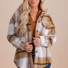 Jackets * | Promo Hyfve Mountain Air Plaid Button Up Shacket Light Brown