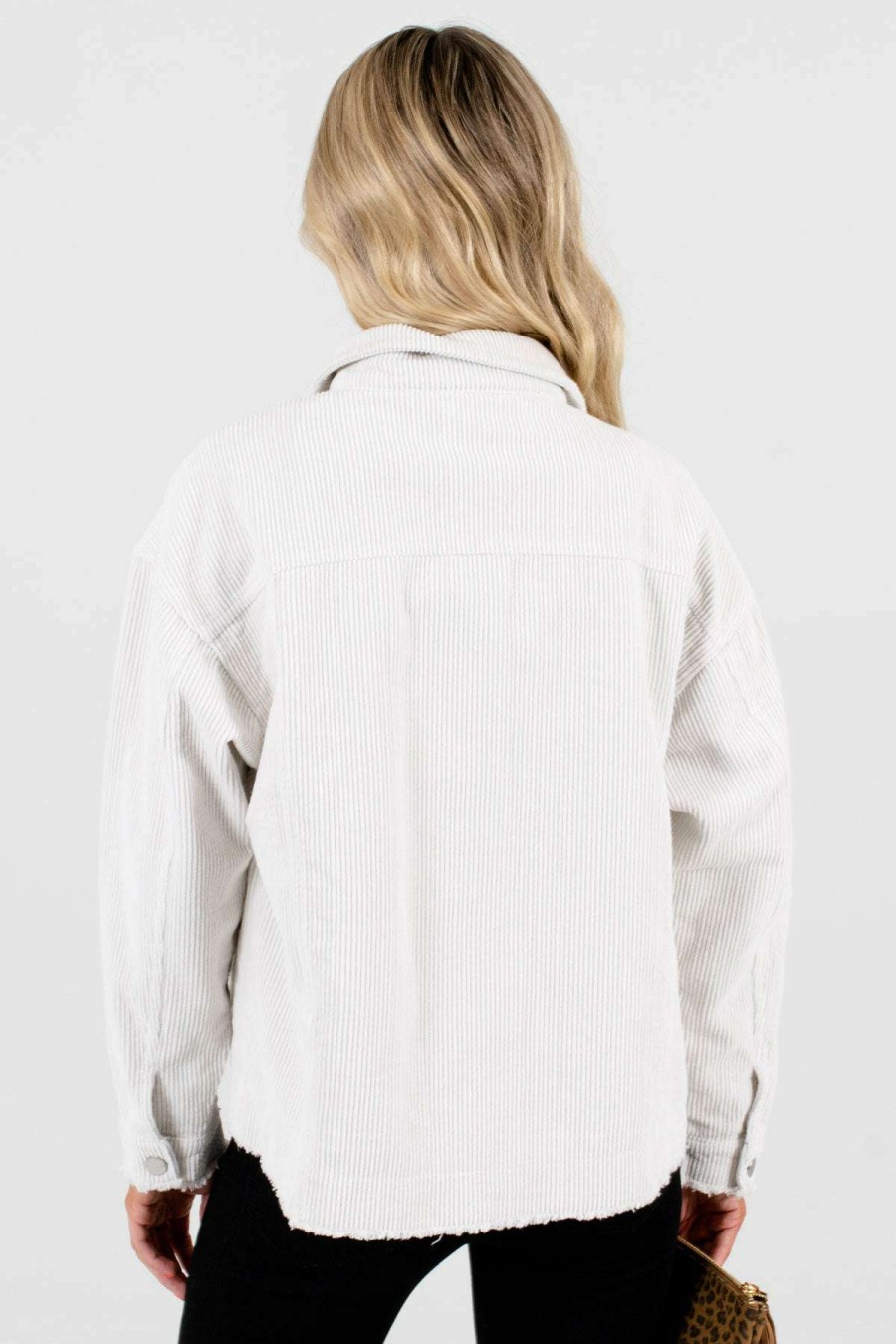 Jackets * | Flash Sale Bella Ella Boutique Confidence Is Key White Corduroy Jacket