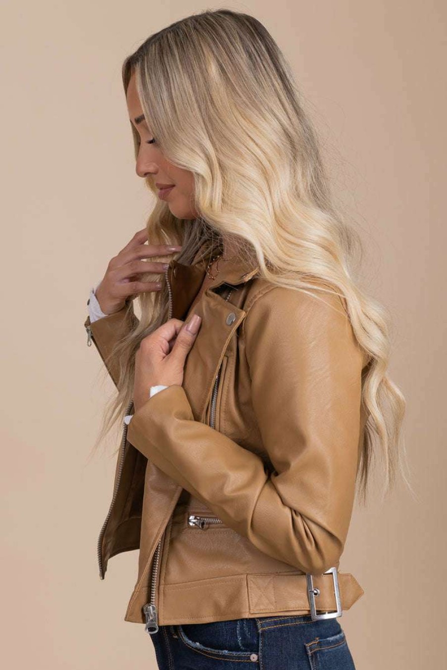 Jackets * | Cheap Love Tree / Style Melody Mayhem In Manhattan Faux Leather Jacket Brown