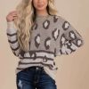 Sweaters * | Best Reviews Of Be Cool Tamed By You Leopard Striped Sweater Brown Light Brown