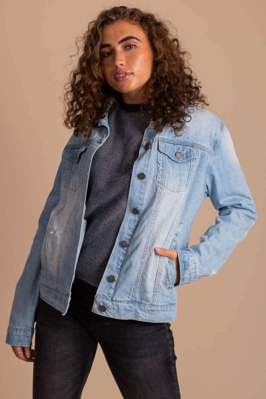 Jackets * | Best Reviews Of C'Est Toi Fade Into View Distressed Denim Jacket