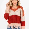 Sweaters * | Discount Bella Ella Boutique Playful Hearts Orange Multi Striped Sweater