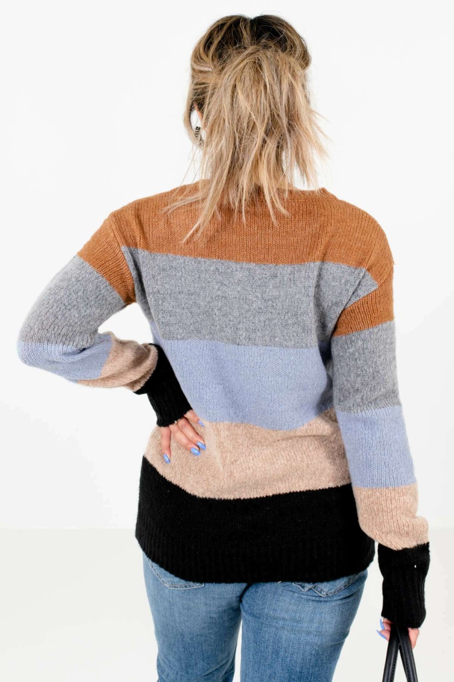 Sweaters * | Buy Bella Ella Boutique Dream Come True Light Blue Multi Striped Sweater