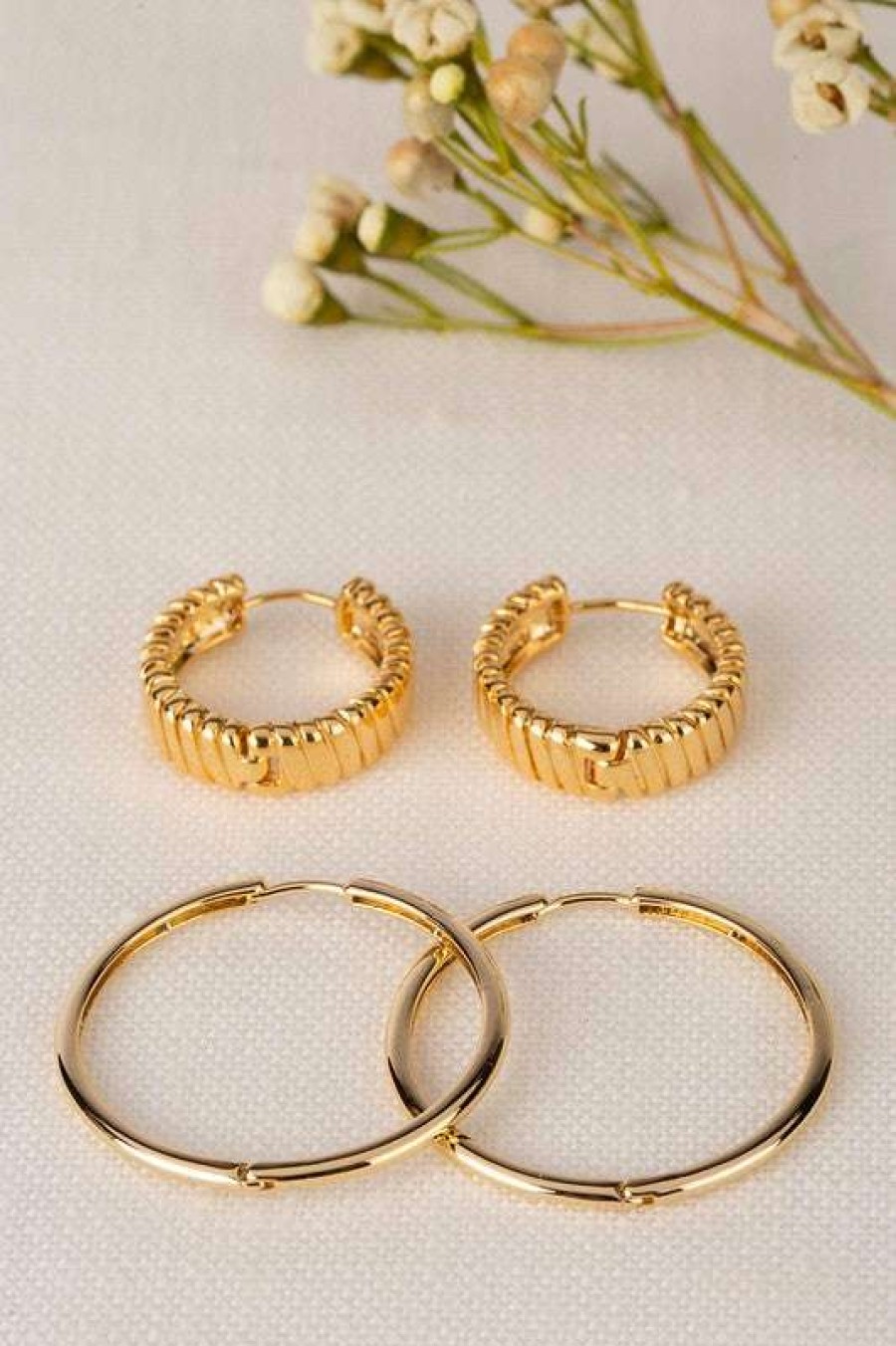 Jewelry * | Best Sale Lilou Shine Big Hoop Earring Set Gold