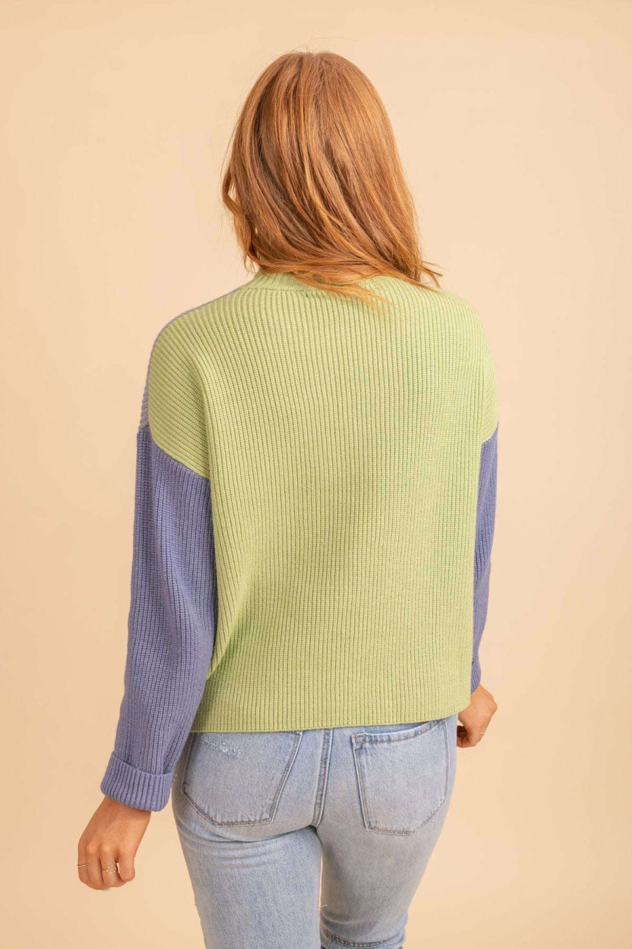 Sweaters * | Budget Wholesale Fashion Trends Painted Canvas Color Block Turtleneck Sweater