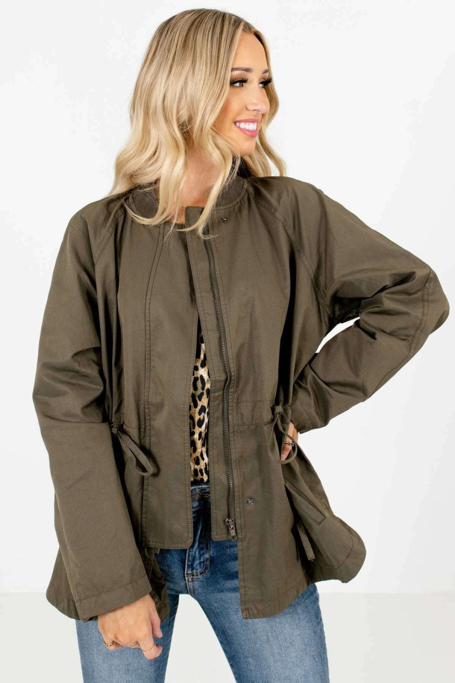 Jackets * | Best Reviews Of Bella Ella Boutique Living For This Green Jacket Olive