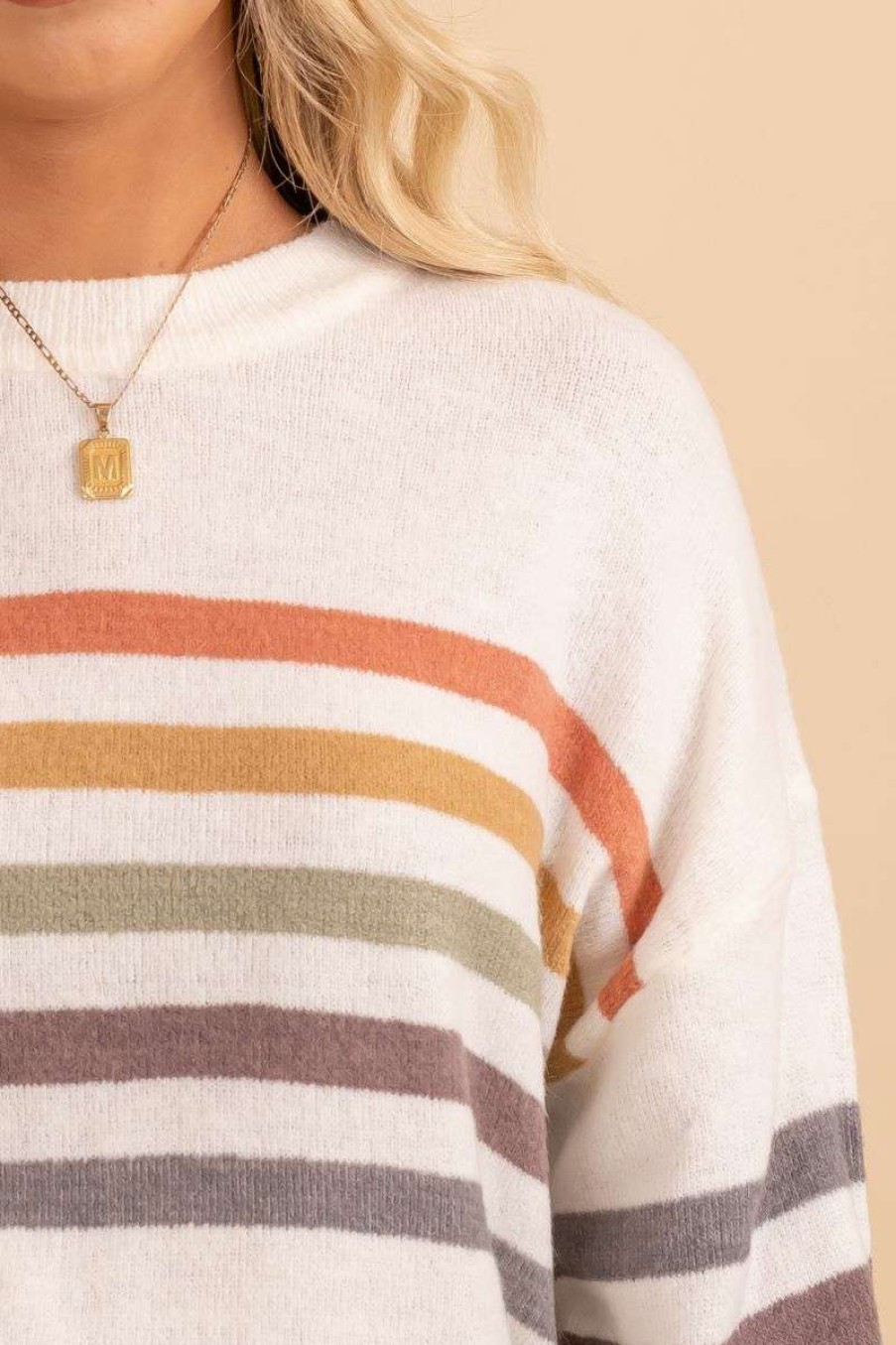 Sweaters * | Promo Be Cool Sweater Weather Striped Knit Sweater Off White