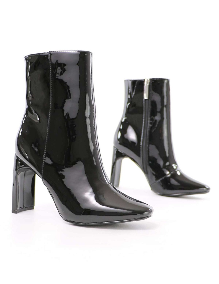 Shoes * | Top 10 Qupid And Your Point Is Ankle Bootie Black Patent