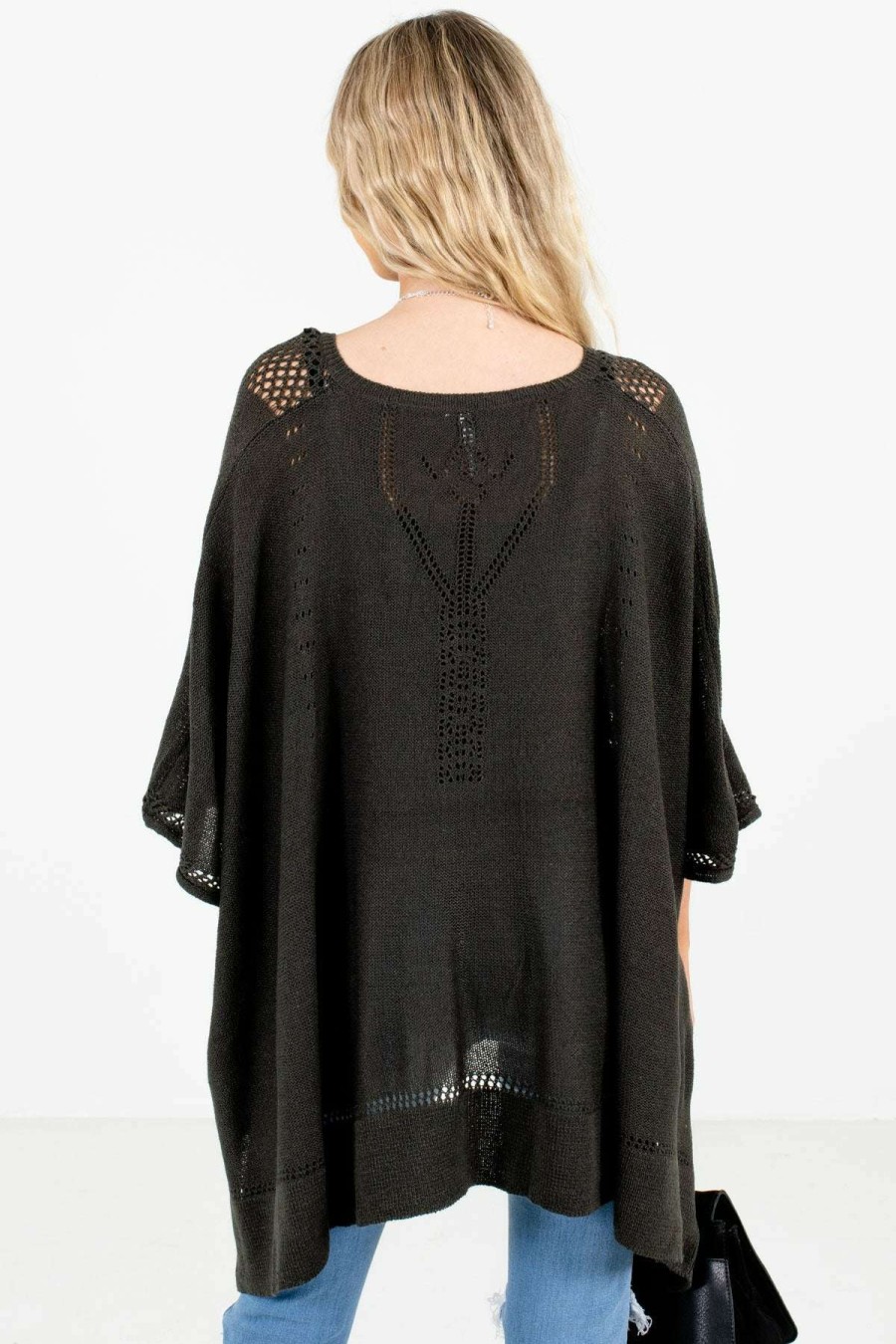 Sweaters * | Top 10 Bella Ella Boutique Joyful Heart Charcoal Gray Sweater Poncho