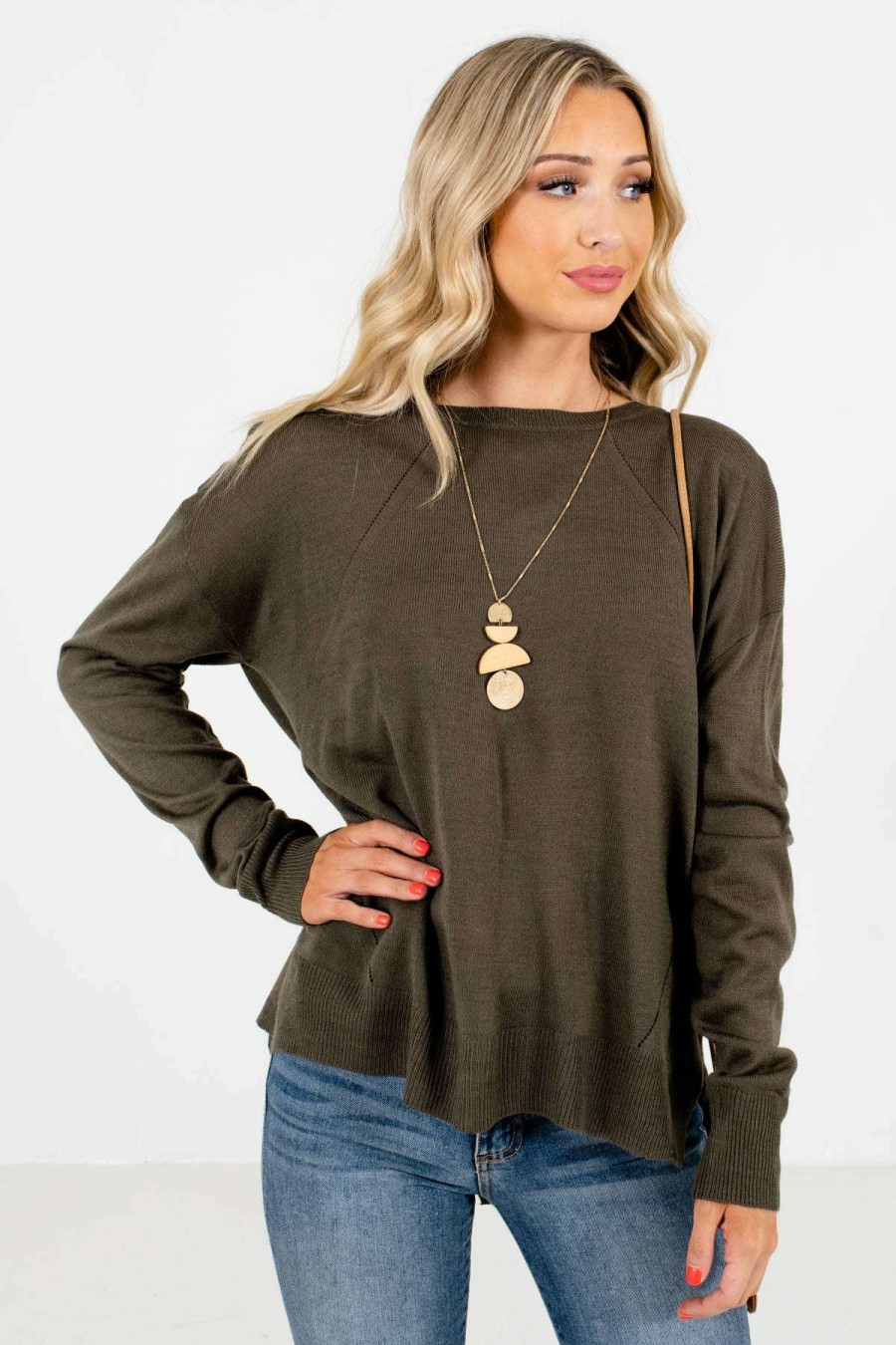 Sweaters * | Best Pirce Bella Ella Boutique Lost In Thought Olive Sweater