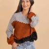 Sweaters * | Best Sale Blu Pepper Find The Balance Color Block Sweater Brown