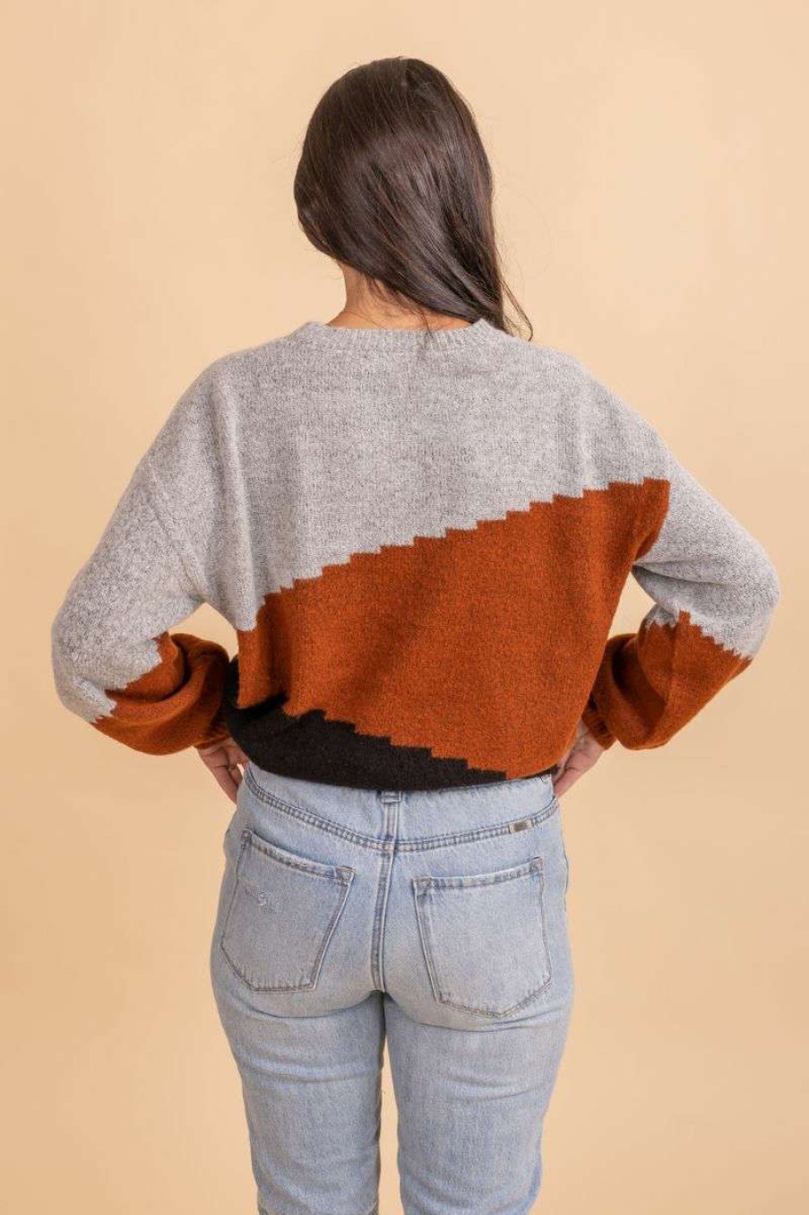 Sweaters * | Best Sale Blu Pepper Find The Balance Color Block Sweater Brown