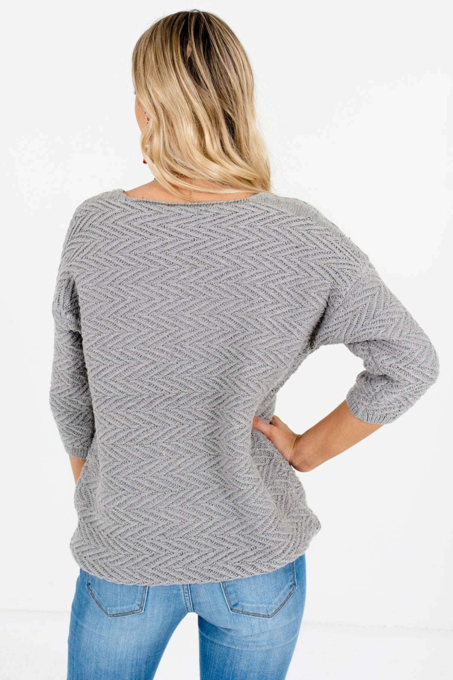 Sweaters * | Promo Bella Ella Boutique Close To My Heart Gray Sweater