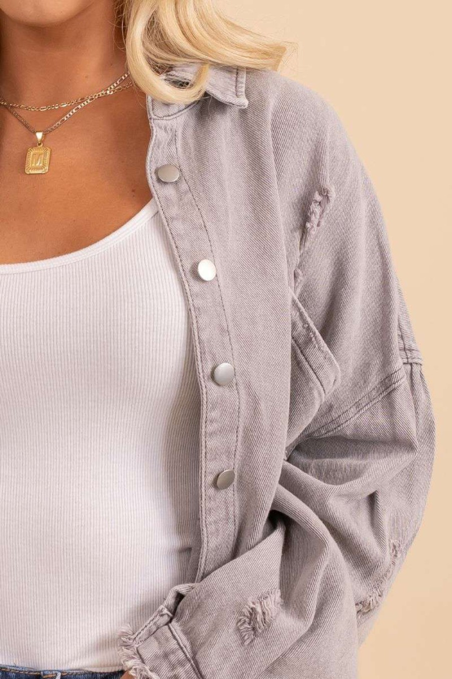 Jackets * | Brand New Pol New Feeling Button Up Jacket Light Gray