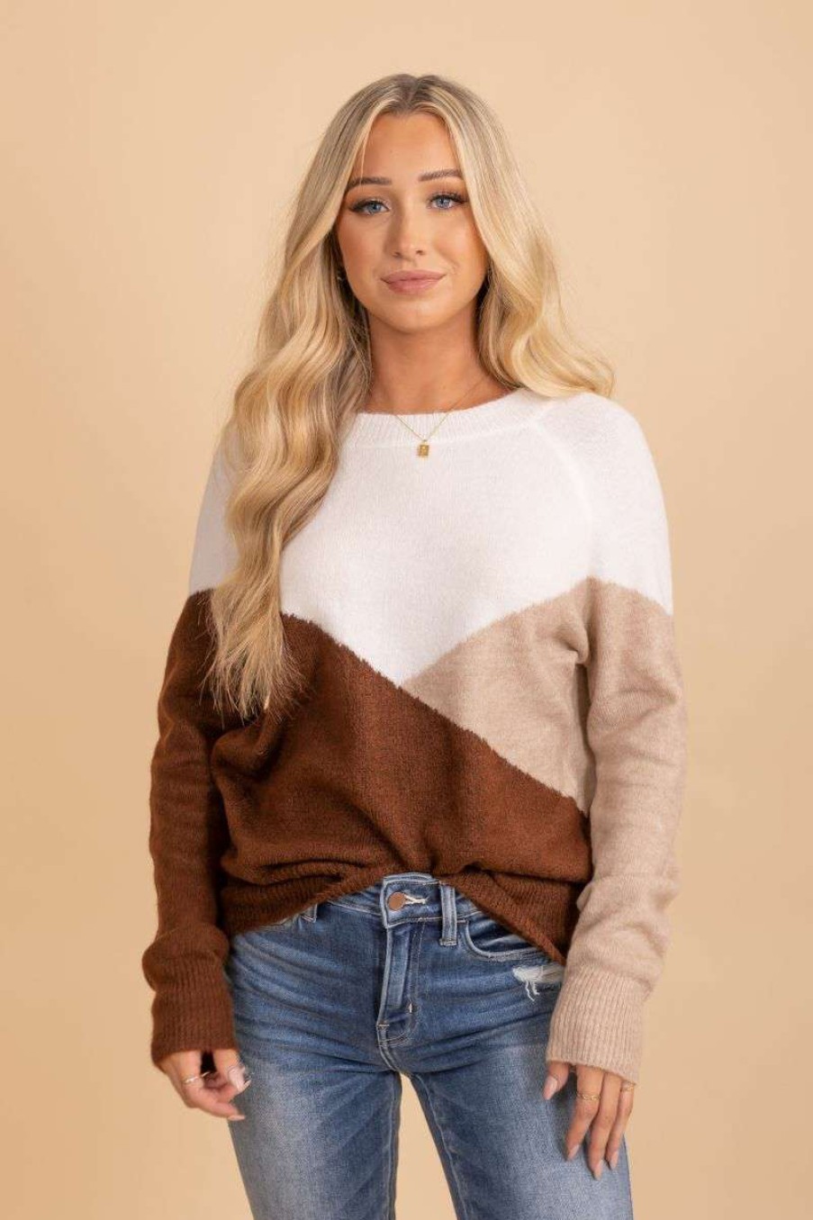 Sweaters * | Outlet Verte Be Proud Of You Color Block Sweater Brown