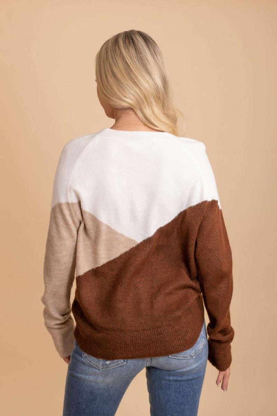 Sweaters * | Outlet Verte Be Proud Of You Color Block Sweater Brown