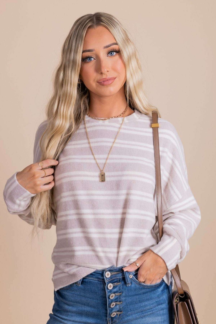 Sweaters * | Brand New Wholesale Fashion Trends Comfort Zone Striped Sweater Light Brown