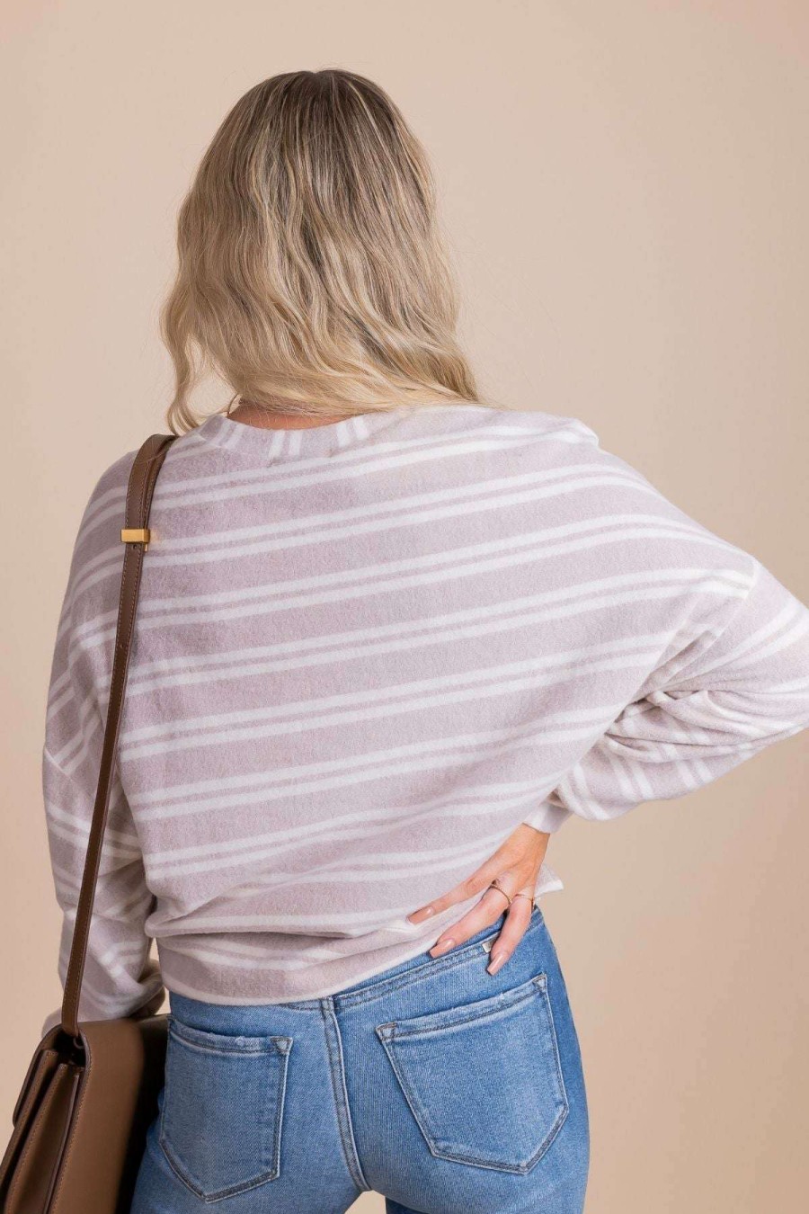 Sweaters * | Brand New Wholesale Fashion Trends Comfort Zone Striped Sweater Light Brown