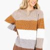 Sweaters * | Best Pirce Bella Ella Boutique Thankful Heart Brown Multi Striped Sweater