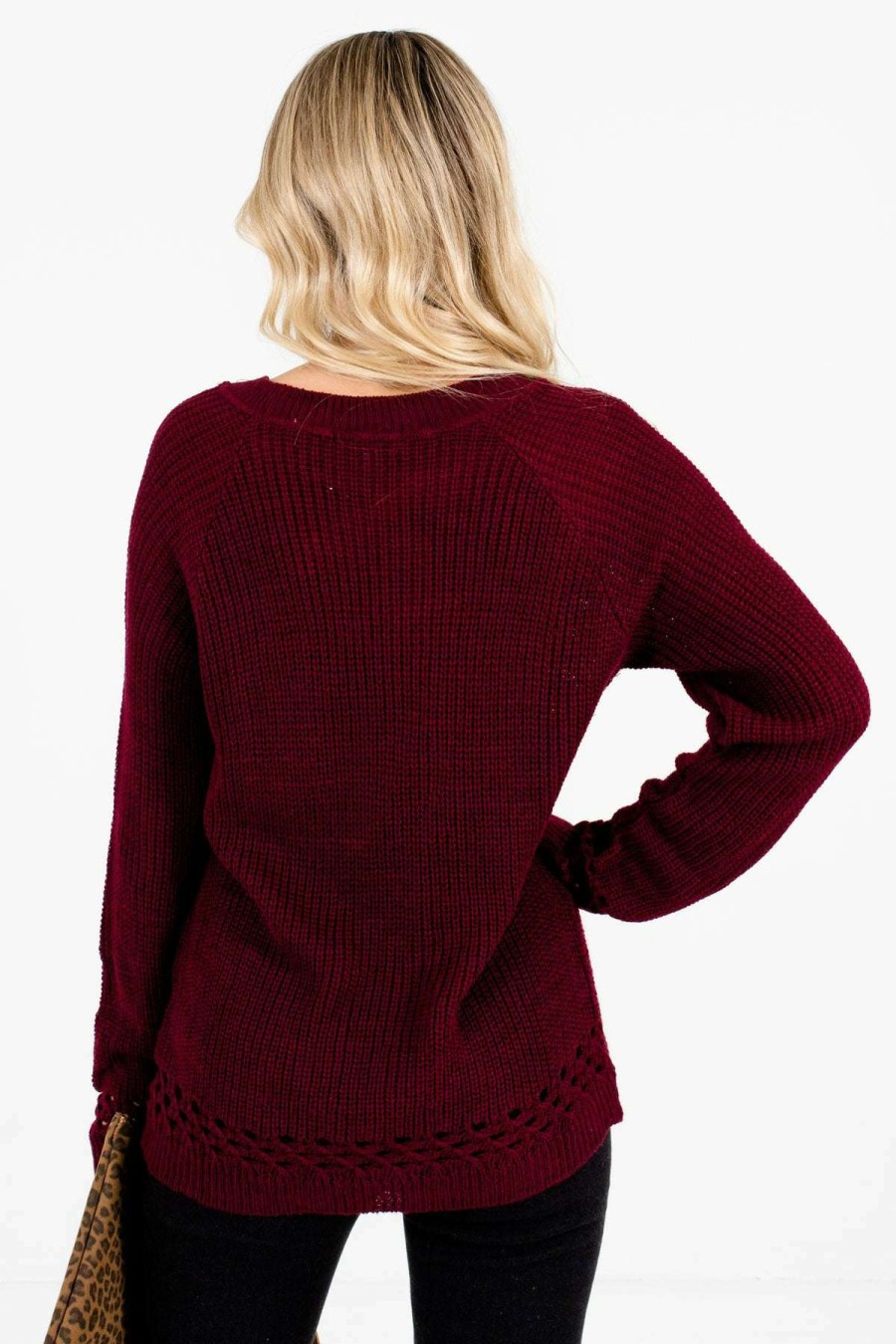 Sweaters * | Coupon Bella Ella Boutique Make A Change Burgundy Sweater