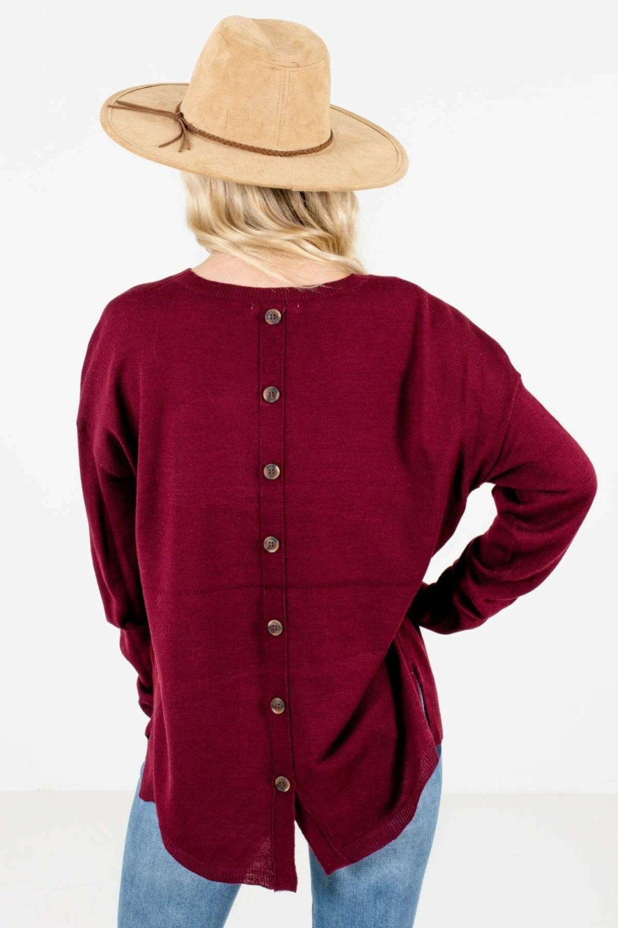 Sweaters * | Hot Sale Bella Ella Boutique Lost In Thought Burgundy Sweater