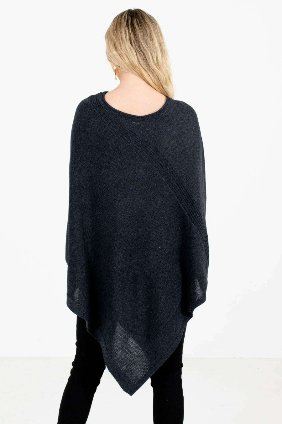 Sweaters * | Best Deal Bella Ella Boutique Power Of Positivity Charcoal Gray Sweater Poncho