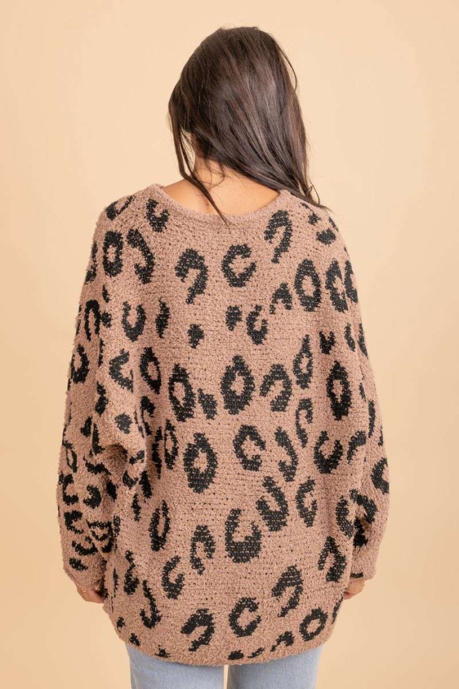 Sweaters * | Coupon Gigio Cheetah Love Oversized Sweater Light Brown