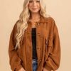 Jackets * | Flash Sale Wholesale Fashion Trends Teddy Bear Button Up Shacket Dark Brown