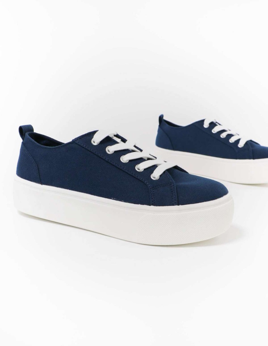 Shoes * | Brand New Soda Lace Take It Slow Platform Sneaker Navy