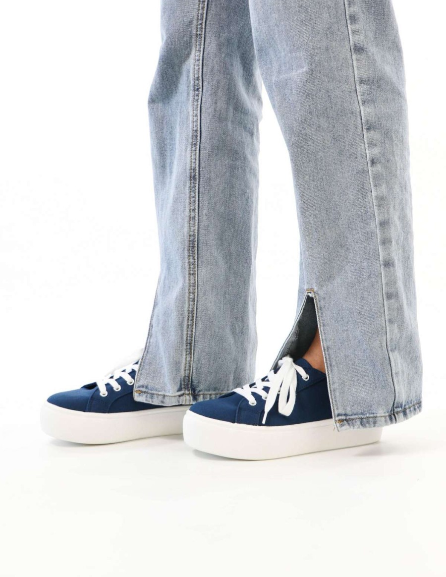 Shoes * | Brand New Soda Lace Take It Slow Platform Sneaker Navy