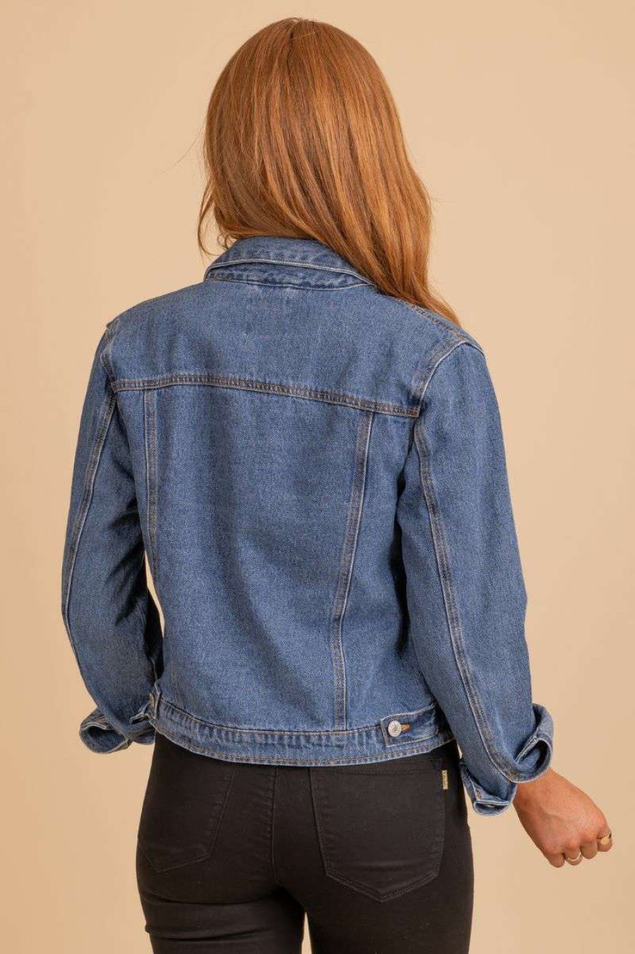 Jackets * | Deals Love Tree Look My Way Cropped Denim Jacket