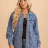 Jackets * | New Wholesale Fashion Trends Enjoy The Moments Button Up Denim Jacket Blue