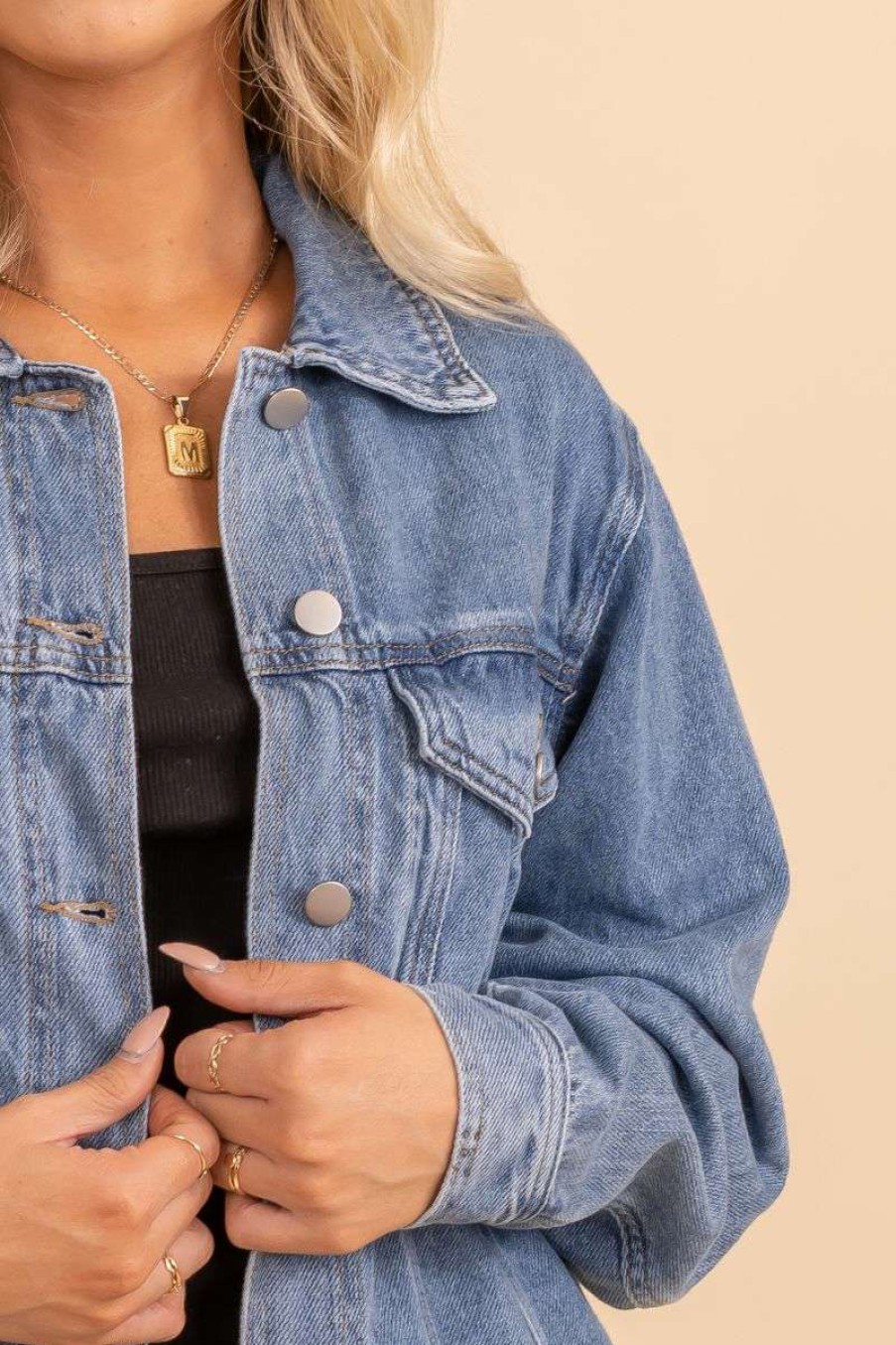 Jackets * | New Wholesale Fashion Trends Enjoy The Moments Button Up Denim Jacket Blue