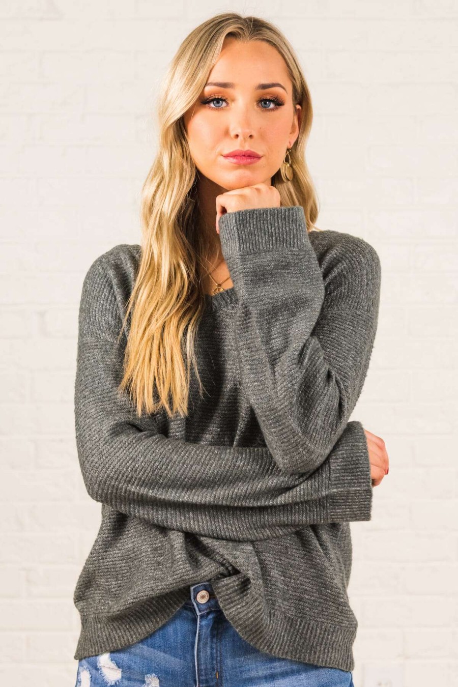 Sweaters * | New Bella Ella Boutique Believe In Yourself Gray Sweater