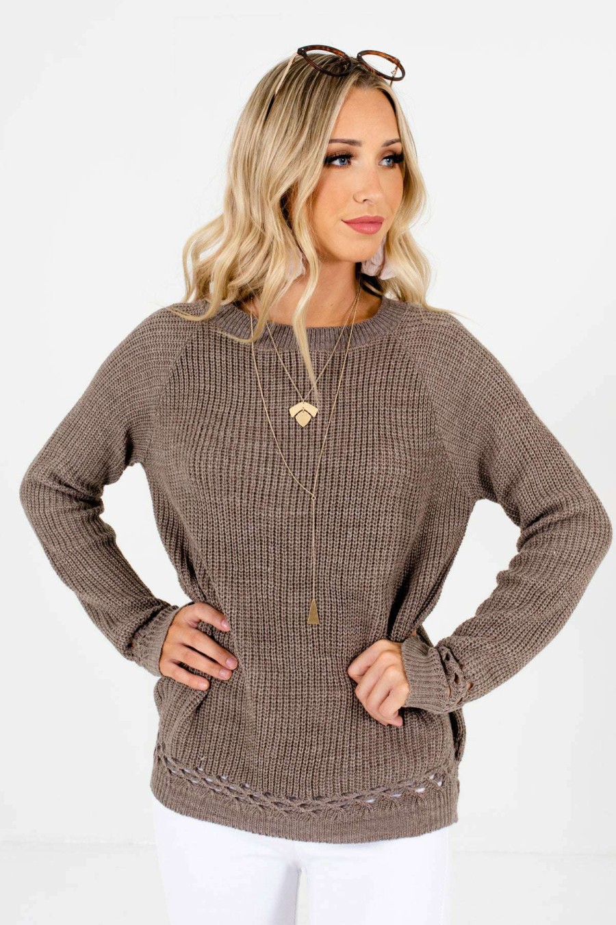 Sweaters * | New Bella Ella Boutique Make A Change Brown Sweater