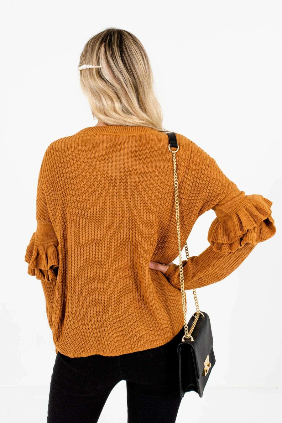 Sweaters * | Cheap Bella Ella Boutique Pumpkin Patch Orange Ruffle Sleeve Sweater