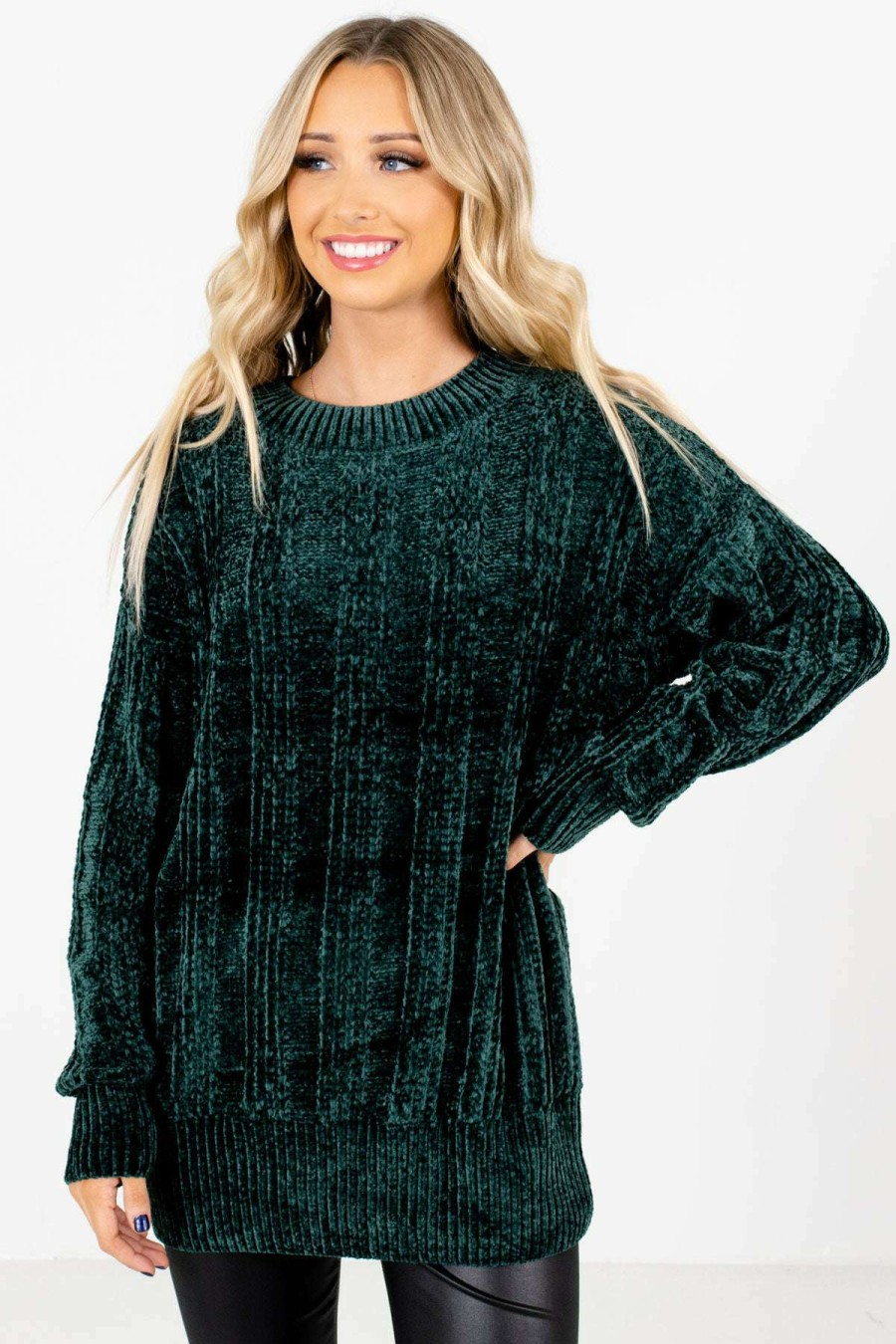 Sweaters * | Outlet Bella Ella Boutique Warm Embrace Green Sweater