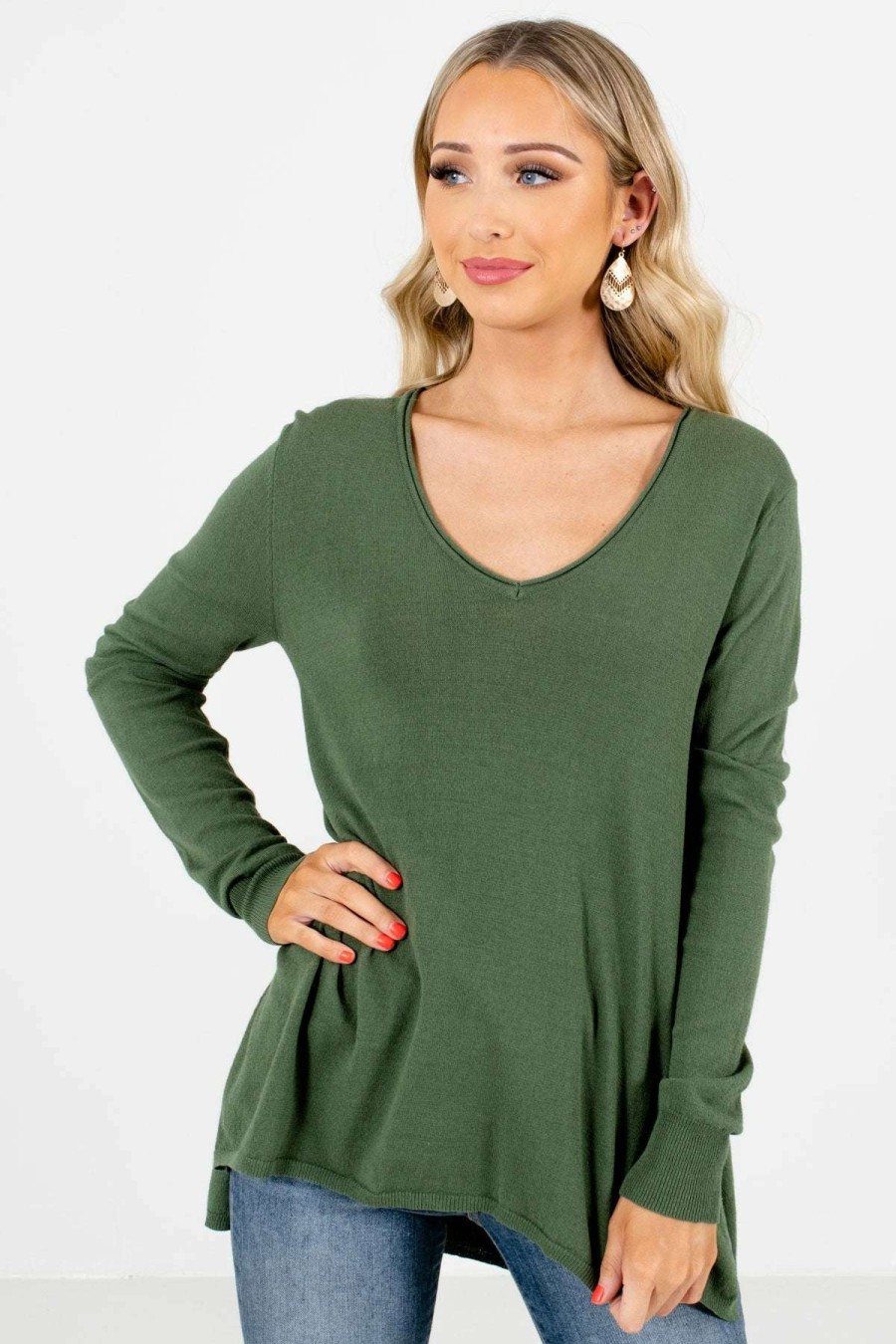 Sweaters * | Best Sale Bella Ella Boutique Enjoy The Moment Olive Sweater