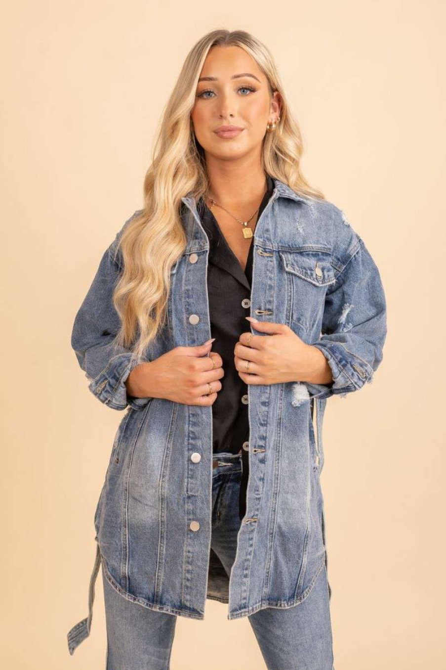 Jackets * | Outlet Wholesale Fashion Trends A Good Heart Oversized Denim Jacket Light Blue