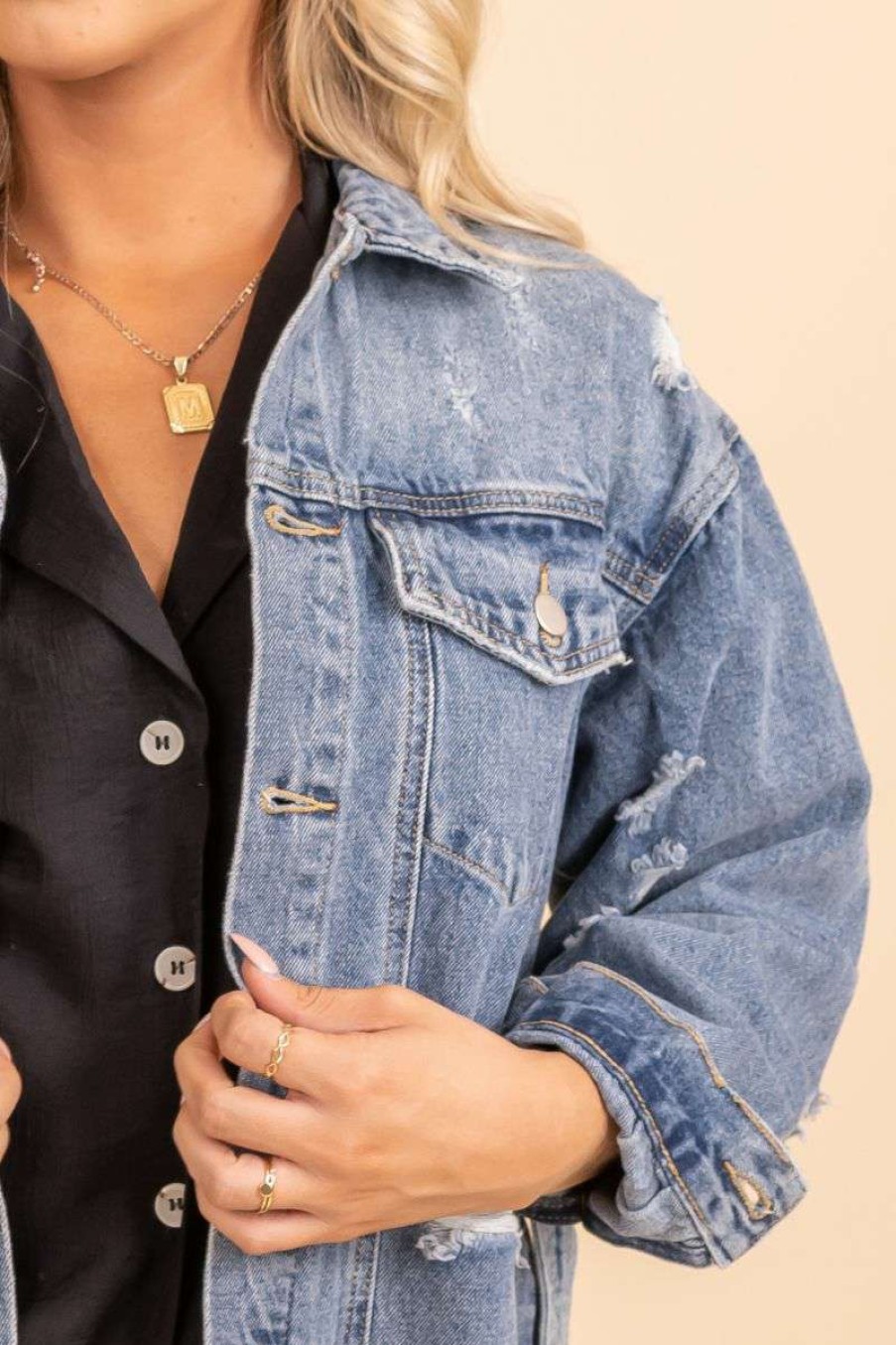 Jackets * | Outlet Wholesale Fashion Trends A Good Heart Oversized Denim Jacket Light Blue