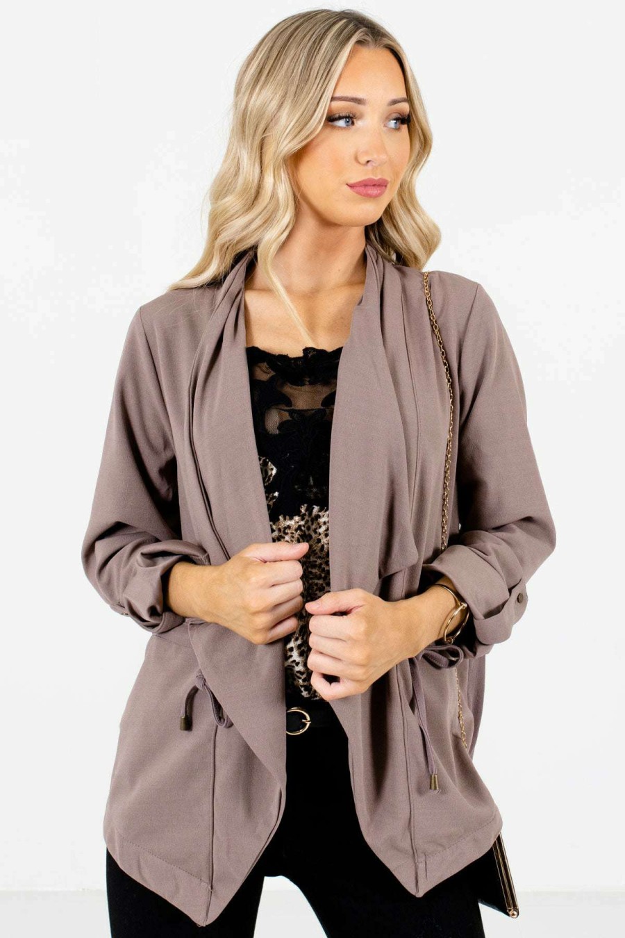 Jackets * | Buy Bella Ella Boutique Sucker For You Mocha Brown Jacket