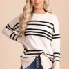 Sweaters * | Promo Stacatto Winter Wonderland Striped Long Sleeve Sweater Off White