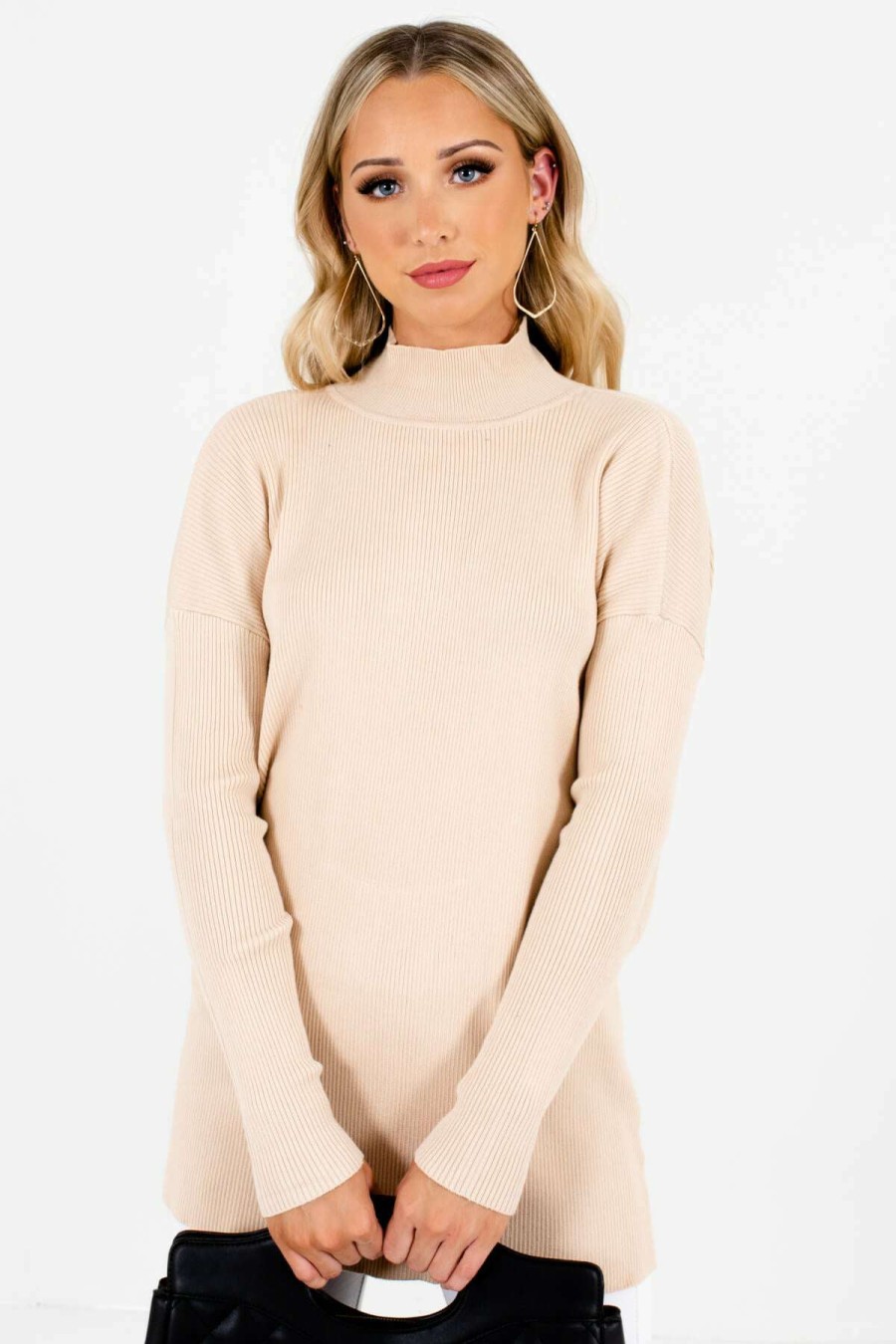 Sweaters * | Promo Bella Ella Boutique Forever & Always Beige Open Back Sweater