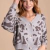 Cardigans * | New Papermoon Kindness Is Magic Animal Print Cardigan Light Gray