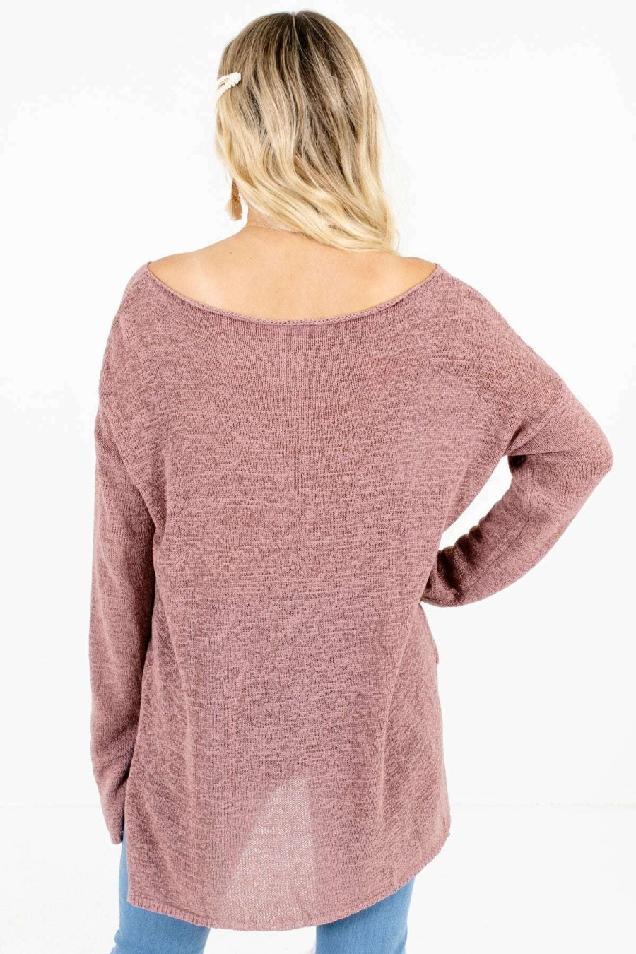 Sweaters * | Brand New Bella Ella Boutique Day Date Mauve Knit Sweater